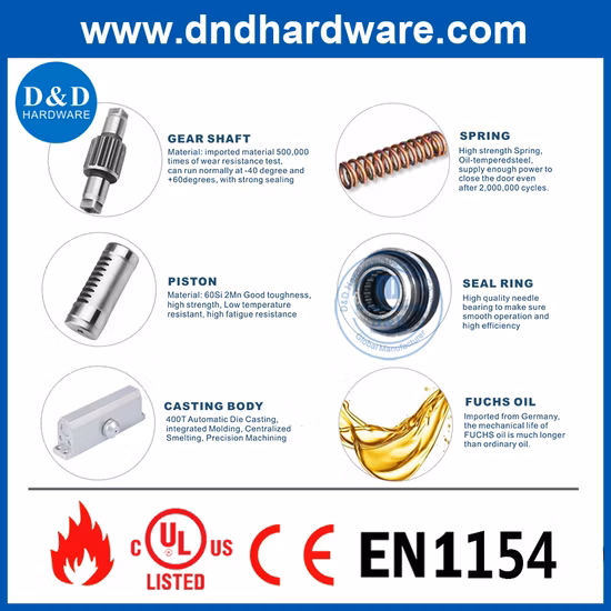 Accesorios de cierrapuertas de vidrio automáticos de aluminio de arriba resistentes al fuego En1154
